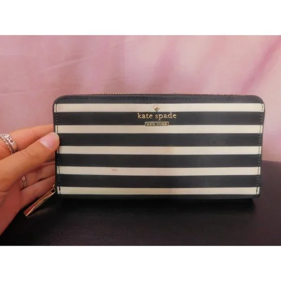 Kate Spade Black White Stripe Nylon Molly Backpack and Striped Wallet - Picture 2 of 15